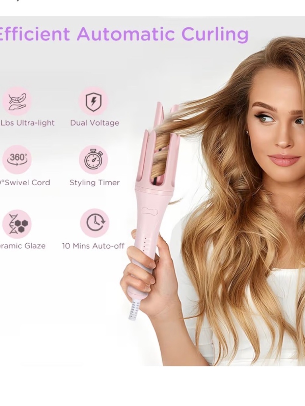 Curling Iron 1.25 Inch Hair Curler with 4 Temp. Options, 10S Fast Heating, 2-Way